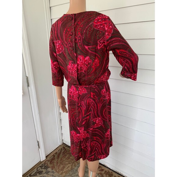 60s Red Print Dress Vintage M Henry Rosenfeld AS IS - Picture 3 of 10